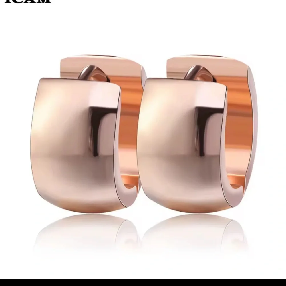 18k Finish Rose Gold Huggie Hoop Earrings - Picture 2 of 3